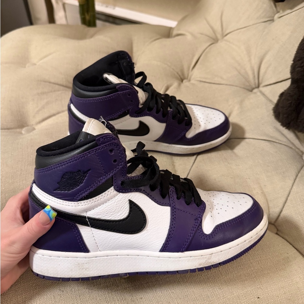 Purple and White High-Top Sneakers - Picture 2 of 5